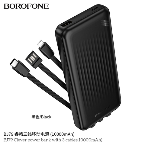 Pin sạc dự phòng BOROFONE BJ79 10.000 mAh kèm 3 dây sạc liền pin chính hãng [BH 1 năm]