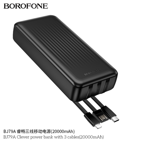 Pin sạc dự phòng BOROFONE BJ79A 20.000 mAh kèm 3 dây sạc liền pin chính hãng