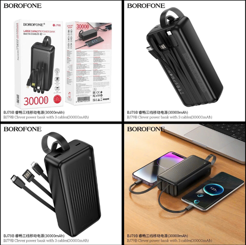 Pin sạc dự phòng BOROFONE BJ79B 30.000mAh pin kèm 3 cáp liền pin siêu tiện lợi