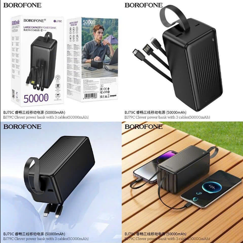 Pin sạc dự phòng BOROFONE BJ79C 50.000mAh dung lượng cao kèm 3 cáp sạc siêu tiện lợi