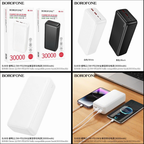 Pin sạc dự phòng BOROFONE BJ80B 30.000mAh sạc nhanh 22.5w+PD20W siêu tiện lợi
