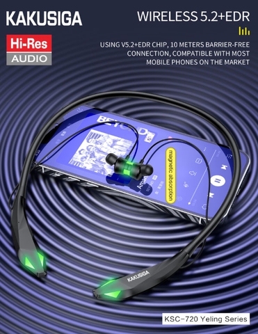 Tai nghe bluetooth KAKU KSC-720 5.2+EDR GAME pin trâu, kết nối 15m thể thao choàng cổ chính hãng [BH 6 tháng]