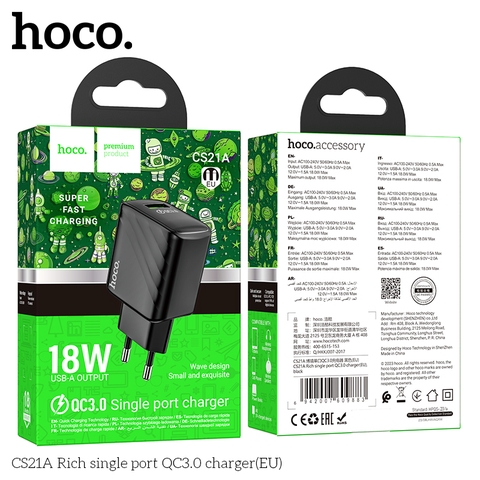 Cóc sạc nhanh 18W CS21A (1 cổng usb) QC3.0 chính hãng [BH 1 năm]