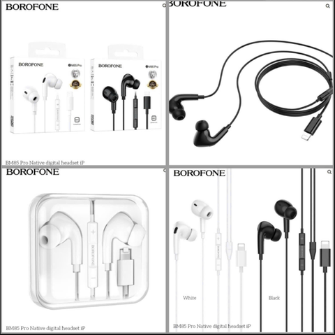 Tai nghe có dây lightning Iphone BOROFONE BM85 PRO mẫu có nút cao su chống ồn cho Iphone 7 trở lên