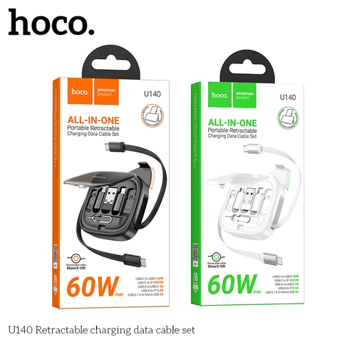 Bộ cáp dữ liệu sạc có thể thu vào Hoco U140 6in1 Type C ra Type C 60w (c-c)