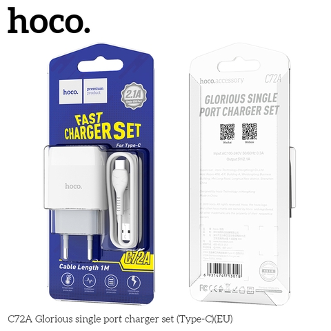 BỘ SẠC NHANH 2.1A HOCO C72A USB RA TYPE C CHÍNH HÃNG [BH 1 NĂM]
