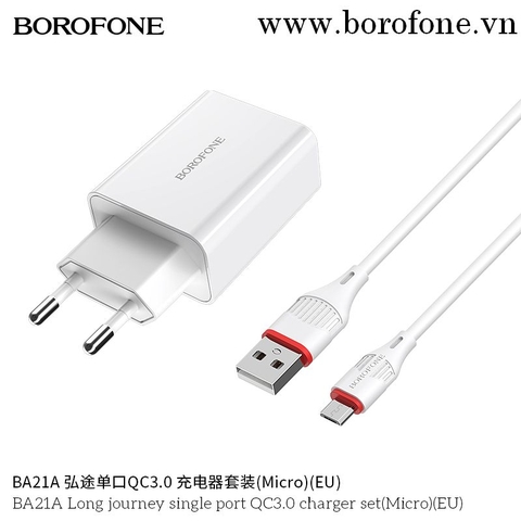 Bộ sạc nhanh BOROFONE BA21A Usb ra samsung micro QC3.0 chính hãng [BH 1 năm]