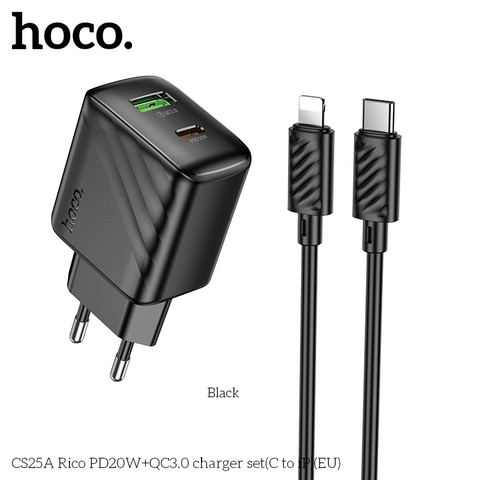 Bộ sạc nhanh 20w HOCO CS25A (C-L) cáp type c ra iphone lightning, cóc 1 cổng typec vs 1 cổng usb chính hãng [BH 1 năm]
