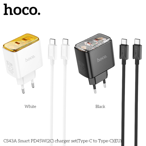 Bộ sạc nhanh 45w Hoco CS43A Type c ra Type C (c-c) (cốc 2 cổng type c+ cáp 2 đầu type c) [BH: 1 năm]