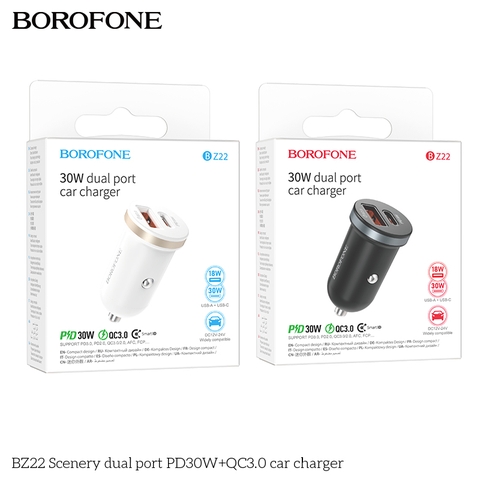 Cốc sạc xe hơi Borofone BZ22 Cổng USB+Type-C 30W QC3.0 chính hãng [BH: 1 NĂM]