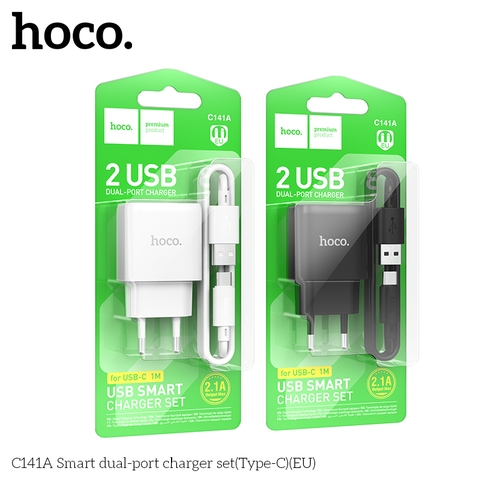 Bộ sạc HOCO C141A (Cóc sạc 2 cổng USB, cáp USB ra Type C) chính hãng [BH: 1 năm]
