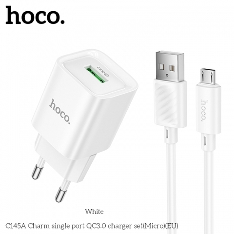 Bộ sạc nhanh micro 18w HOCO C145A EU QC3.0 (cóc 1 cổng USB, cáp usb ra samsung micro) chính hãng [BH 1 năm]