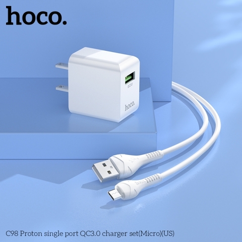 Bộ sạc nhanh 18w Hoco C98 kèm cáp usb ra samsung micro, cóc 1 cổng usb QC3.0 chính hãng [BH 1 năm]