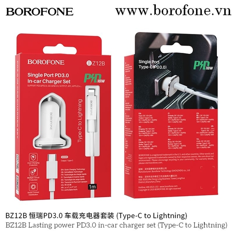Cóc sạc/ tẩu sạc xe hơi BZ12B Type C- Lightning (c-l) [BH: 1 năm]