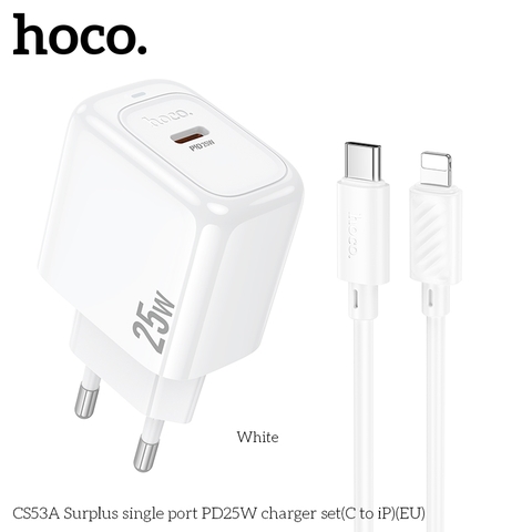 Bộ sạc nhanh 25w HOCO CS53A (C-L) (Cóc 1 cổng type-c PD) (Cáp type c ra iphone lightning) chính hãng [BH 1 năm]
