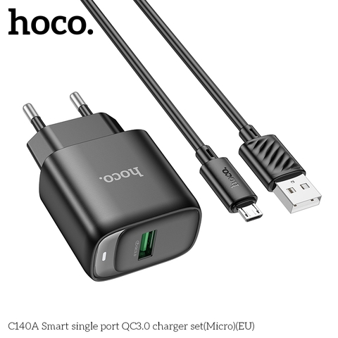Bộ sạc nhanh 18w HOCO C140A Micro (Cóc 1 cổng USB QC3.0 + cáp usb ra Micro Samsung) chính hãng [BH: 1 NĂM]