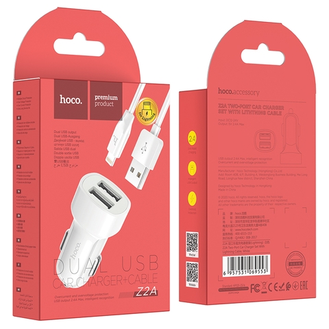 Cốc sạc/ tẩu sạc xe hơi Hoco Z2A iPhone sale [BH: 1 tháng]