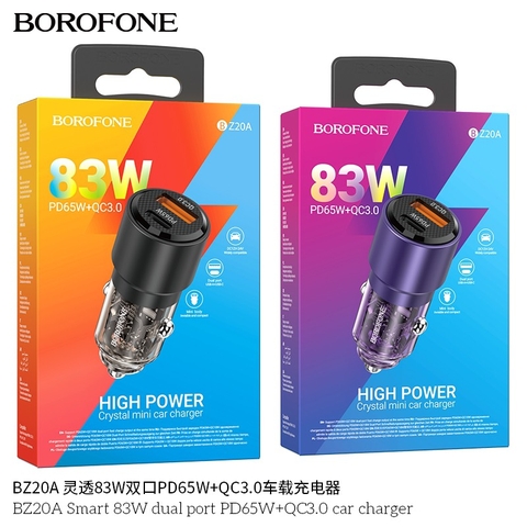 Cóc sạc xe hơi sạc nhanh 83W BOROFONE BZ20A (1 cổng Type C PD65W + 1 cổng USB QC3.0) chính hãng [BH: 1 NĂM]