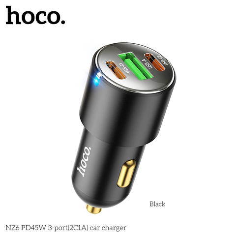 Cóc sạc nhanh xe hơi 45w HOCO NZ6 (1 cổng usb, 2 cổng type-c) chính hãng [BH 1 năm]