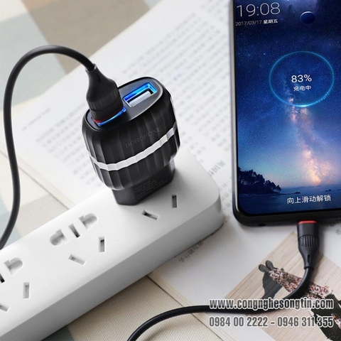 Bộ sạc nhanh BOROFONE BA24A Type C 2.1A, 2 cổng USB chính hãng [BH 1 năm]