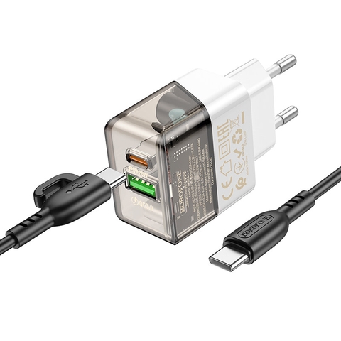 Bộ sạc nhanh 20w BOROFONE BA80A (c-c) (cáp 2 đầu type-c ra typec) (cóc 1 cổng type-c vs 1 cổng usb) PD QC3.0 chính hãng [BH 1 năm]
