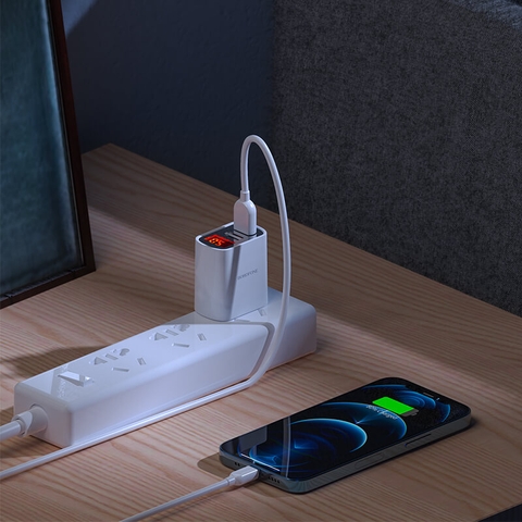 Bộ sạc nhanh 2 usb Borofone BA58 kèm cáp Type C chính hãng, có màn hình LCD led hiển thị dòng [BH 1 năm]