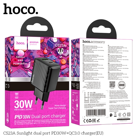 Cóc sạc nhanh 30W Hoco CS23A QC 3.0 cổng USB + cổng Type-C [BH 1 Năm]