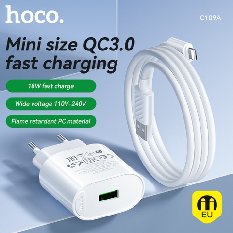 Bộ sạc nhanh 18w HOCO C109A EU usb ra IPHONE QC3.0 chính hãng [BH 1 năm]