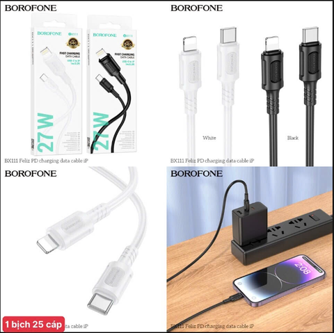 Cáp sạc nhanh BOROFONE BX111 cáp Type C ra Iphone (C-L) sạc nhanh 27w chính hãng