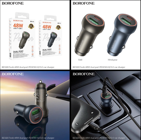 Tẩu sạc nhanh 48w BOROFONE BZ32B sạc xe hơi 2 cổng 1U 1C siêu tiện lợi