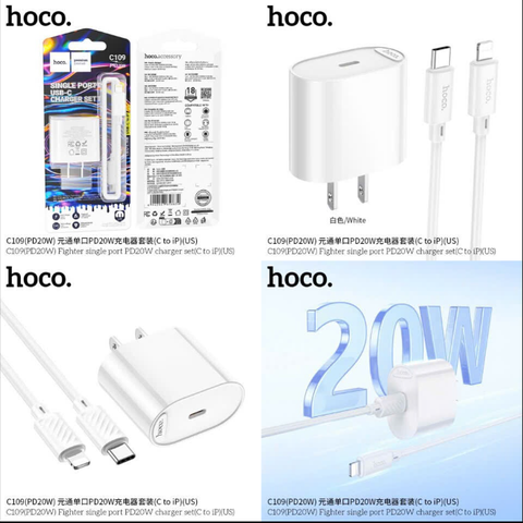 Bộ sạc nhanh 20W HOCO C109 (c-l) cóc 1 cổng Type C kèm cáp Type C ra Iphone chính hãng [BH 1 Năm]