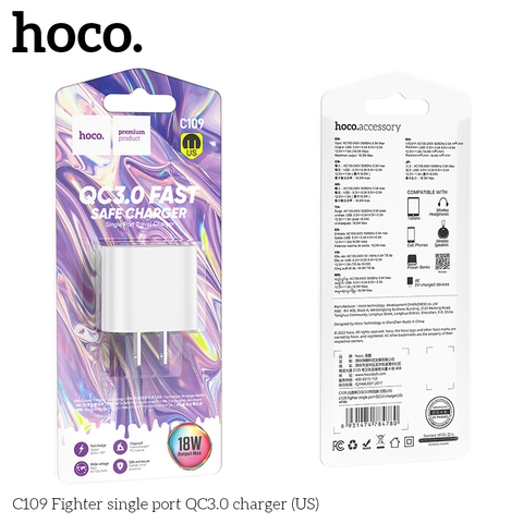 Cóc sạc nhanh 18w HOCO C109 US cóc 1 cổng usb chính hãng [BH 1 Năm]