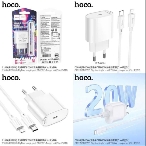 Bộ sạc nhanh 20w HOCO C109A (c-l) cóc 1 cổng Type C kèm cáp Type C ra Iphone chính hãng [BH 1 Năm]