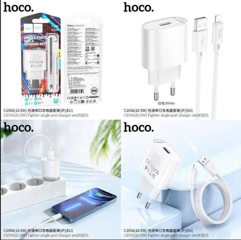 Bộ sạc 10.5w HOCO C109A Iphone (MẪU MỚI 10.5W) cóc 1 cổng USB kèm cáp usb ra iphone chính hãng
