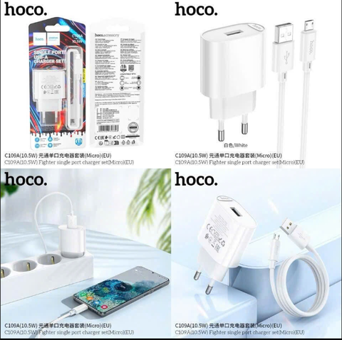 Bộ sạc HOCO C109A (10.5w) cóc 1 cổng USB kèm cáp Micro mẫu mới [BH 1 Năm]