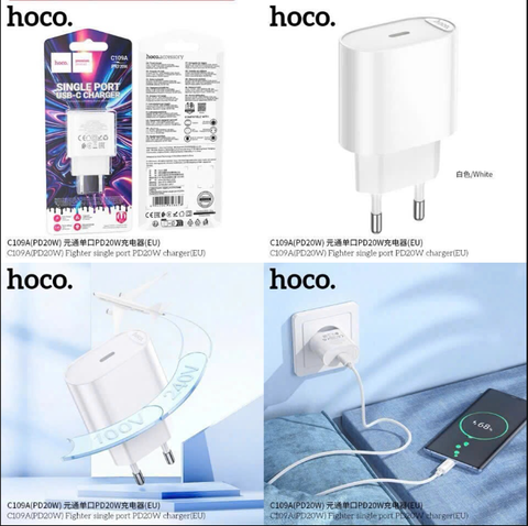Cóc sạc nhanh 20w HOCO C109A (cóc 1 cổng Type-C) chính hãng BH 1 năm