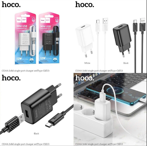 Bộ sạc nhanh 12w HOCO C134A Type C cóc 1 cổng USB kèm cáp Usb ra Type C chính hãng