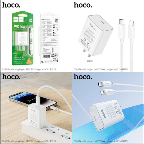 Bộ sạc nhanh 20w HOCO C143 Type C ra Iphone (c-l) cóc 1 cổng Type C chính hãng [Bh 1 Năm]
