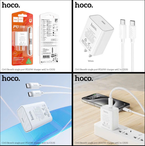 Bộ sạc nhanh 20w  HOCO C143 Type C ra Type C (c-c) cóc 1 cổng Type C chính hãng [Bh 1 Năm]