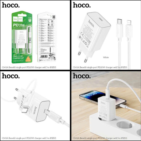 Bộ sạc nhanh 20w HOCO C143A Type C ra Iphone (c-l) cóc 1 cổng Type C chính hãng [Bh 1 Năm]