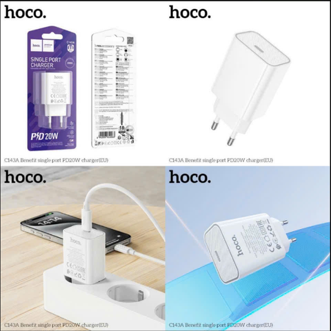 Cóc sạc nhanh 20w HOCO C143A EU cóc 1 cổng Type C chính hãng [Bh 1 Năm]