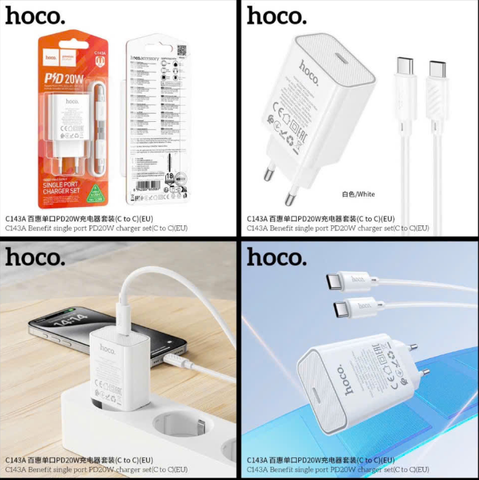 Bộ sạc nhanh 20w  HOCO C143A Type C ra Type C (c-c) cóc 1 cổng Type C chính hãng [Bh 1 Năm]