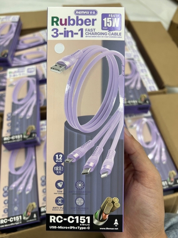 Cáp sạc nhanh 15w REMAX RC-C151 cáp 3 đầu A>M+L+C dài 1m2 chính hãng