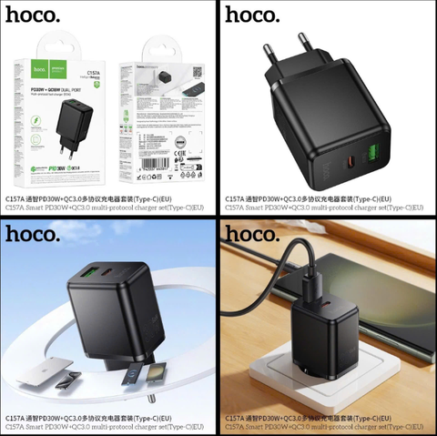 Cóc sạc nhanh 30w HOCO C157A cóc 2 cổng 1 cổng USB 1 cổng Type C sạc nhanh 30w+Qc3.0 chính hãng