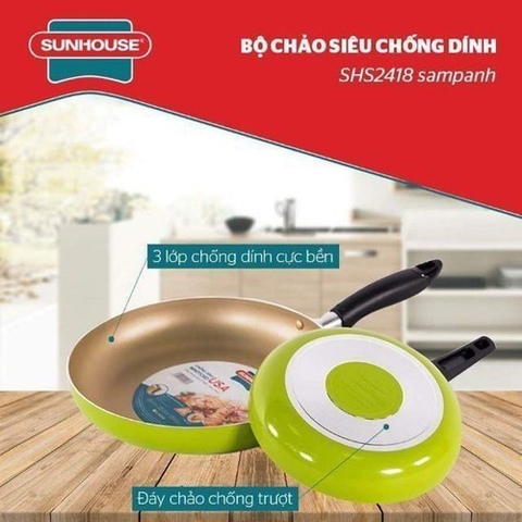 Bộ 2 Chảo Siêu Chống Dính Sunhouse 18cm và 24cm [BH: NONE]