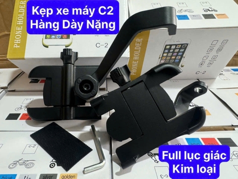 Chân kẹp điện thoại đa năng C2 XỊN bằng KIM LOẠI xoay 360 độ trên xe máy loại xịn