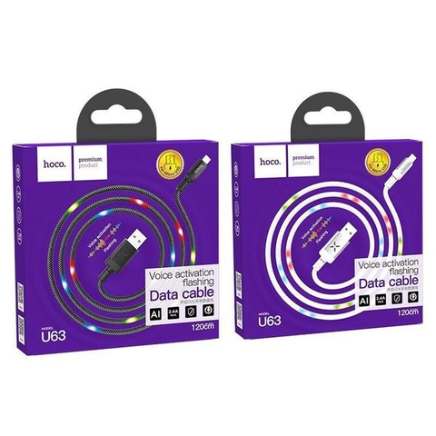 Cáp sạc nhanh Hoco U63 Micro Samsung 1.2M (led cảm biến phát sáng theo nhạc) chính hãng [BH: 1 năm]