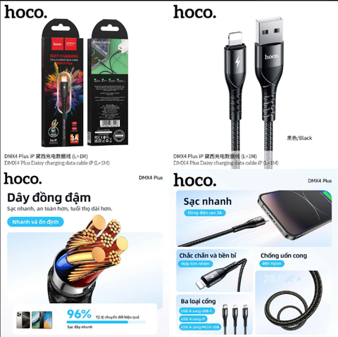 Cáp sạc nhanh 3A HOCO DM-X4 Plus Iphone cáp USB ra Iphone dài 1m kiêm truyền dữ liệu