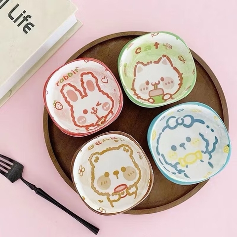 Combo 4 chén sứ vuông ăn dặm hình thú cho bé, chén gia vị siêu cute [BH: None]