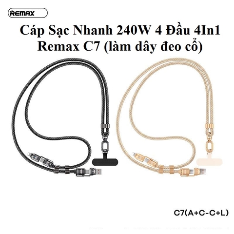 Cáp sạc đa năng REMAX C7 cáp 4in1 A+C-C+L sạc nhanh 240W dài 1m5 chính hãng